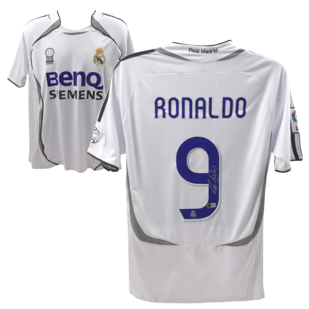 Ronaldo Nazario Signed Real Madrid Home Soccer Jersey #9 with Beckett Witness